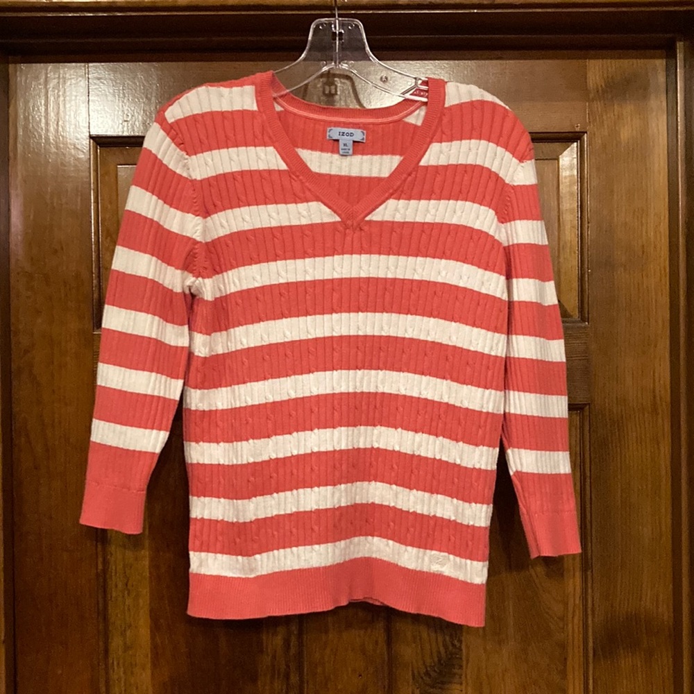 XL Izod Peach and Cream Striped Sweater